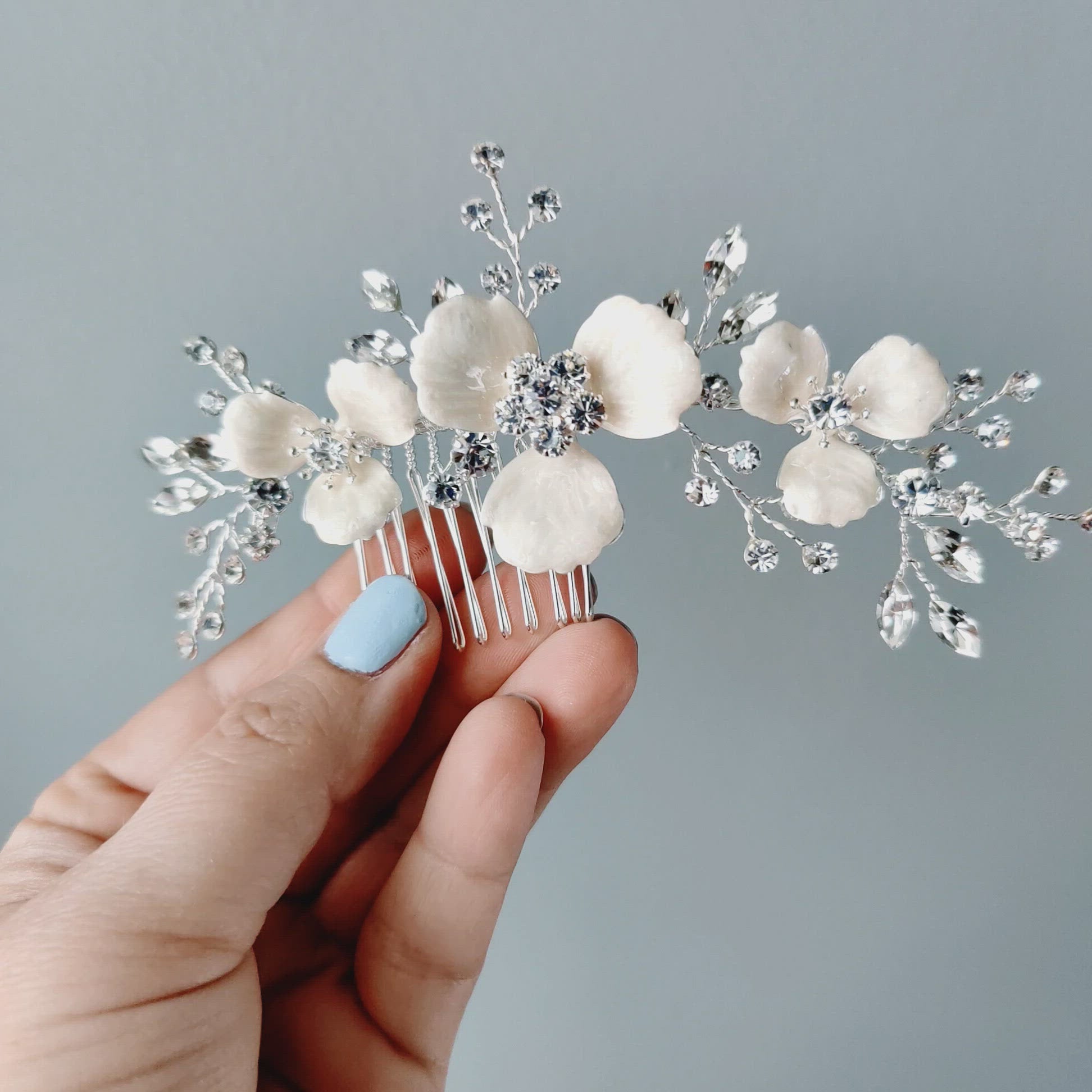 Ivory Flowers Crystal Hair Comb
