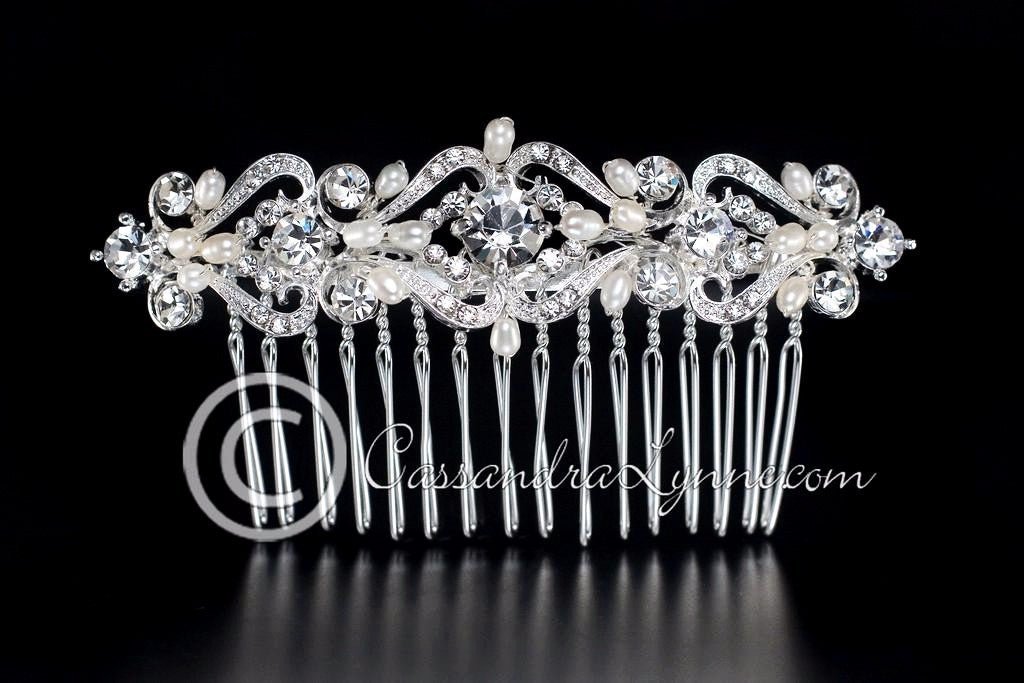 Elegant Wedding Hair Comb of Crystals and Pearls - Hair Comb - Cassandra Lynne