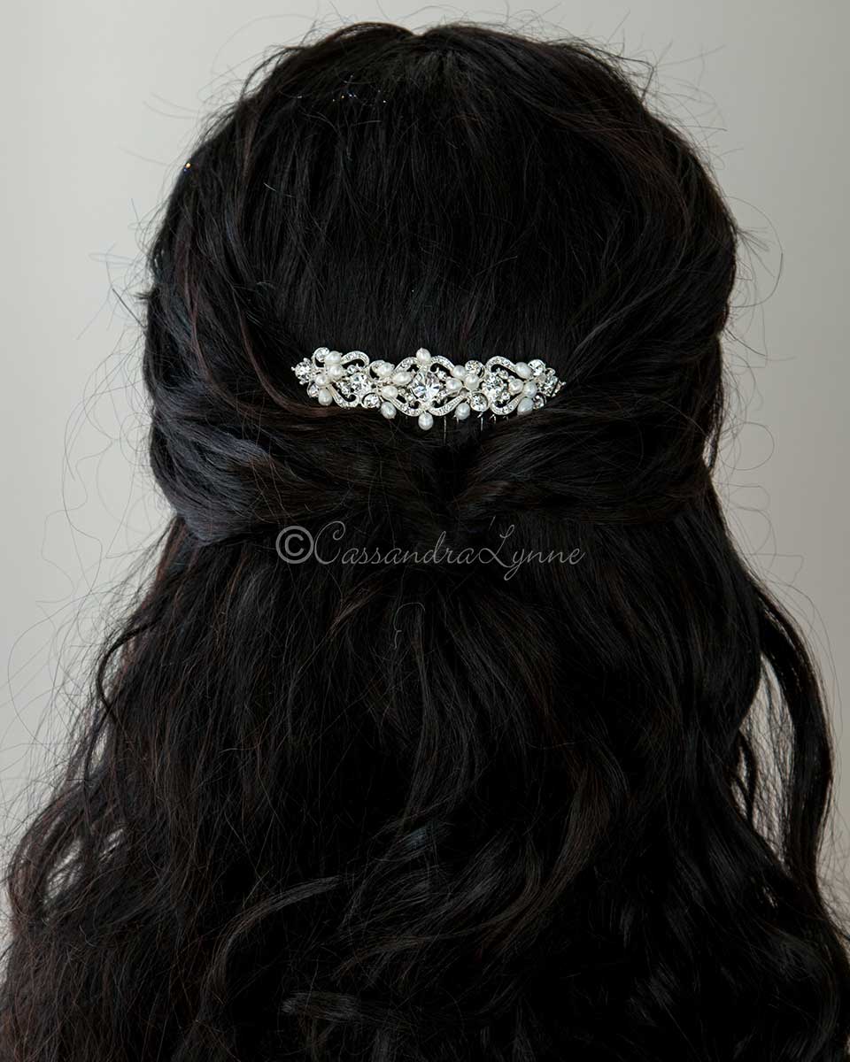 Elegant Wedding Hair Comb of Crystals and Pearls - Hair Comb - Cassandra Lynne