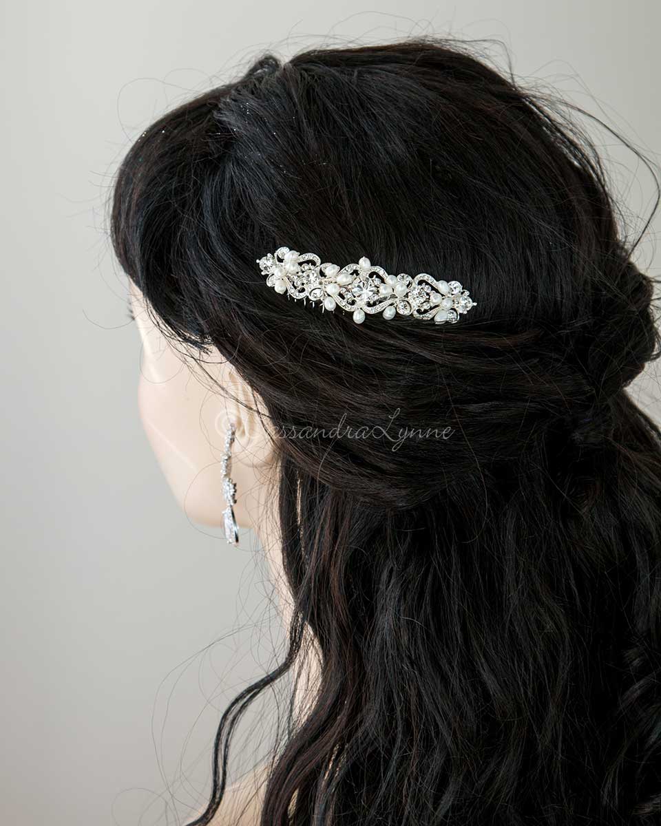 Elegant Wedding Hair Comb of Crystals and Pearls - Hair Comb - Cassandra Lynne