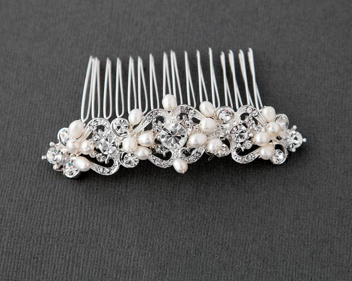 Elegant Wedding Hair Comb of Crystals and Pearls - Hair Comb - Cassandra Lynne