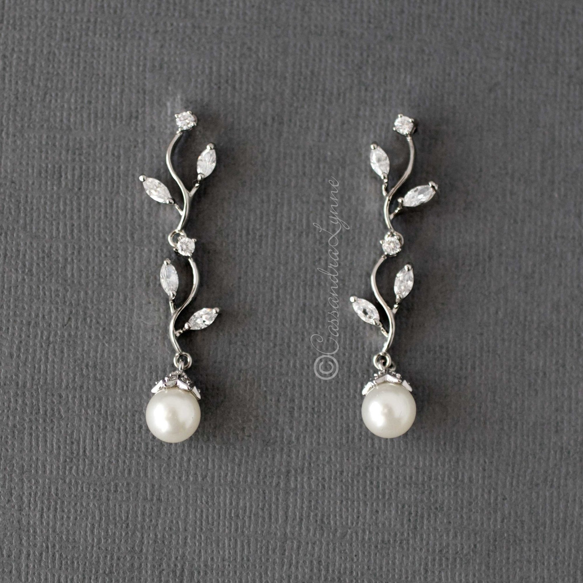 Vine and Pearl Bridal Earrings - Cassandra Lynne