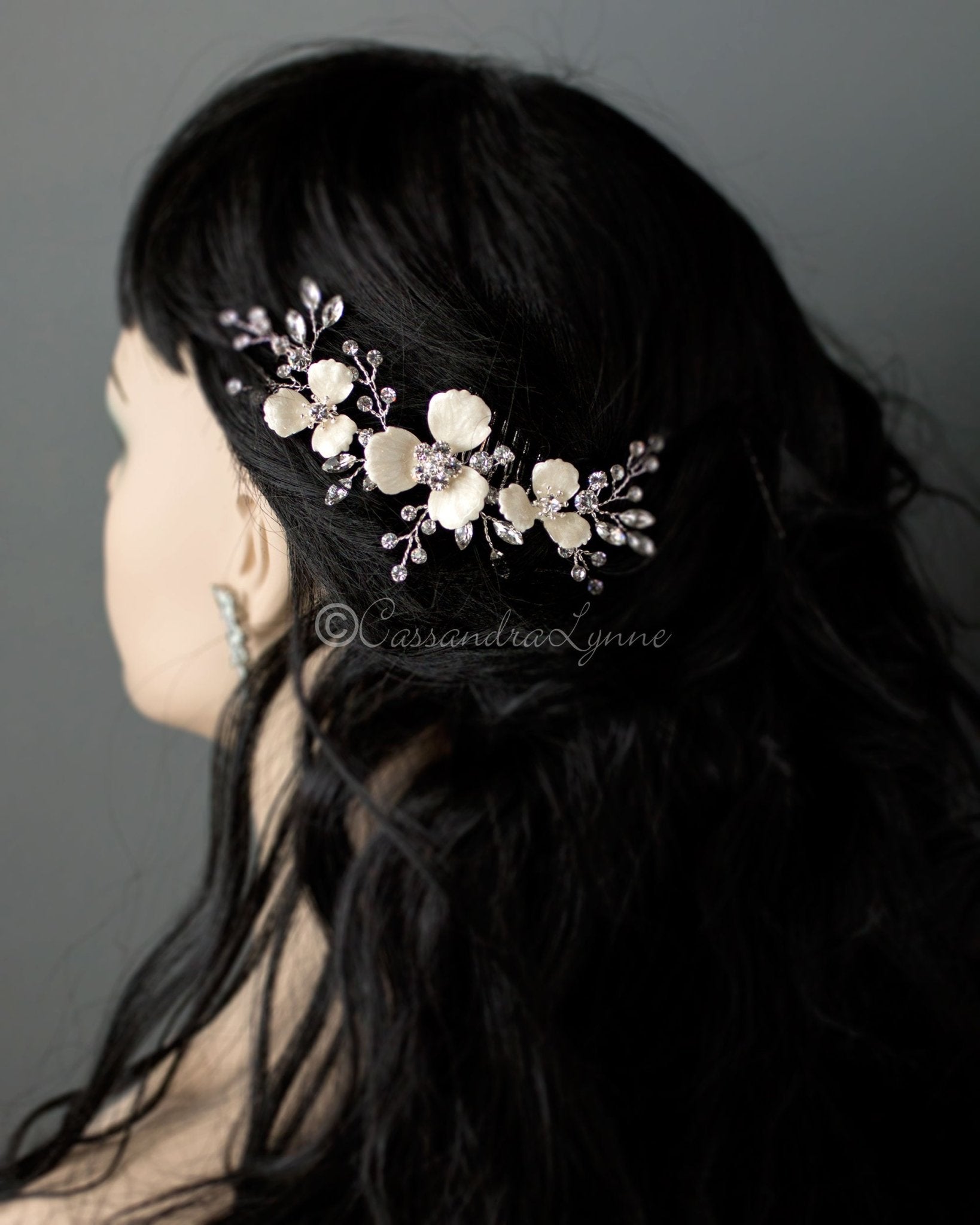 Ivory Flowers Crystal Hair Comb - Cassandra Lynne
