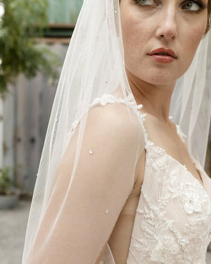 English Net Bridal Veil With Rhinestone Scatter