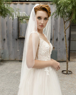 English Net Bridal Veil With Rhinestone Scatter