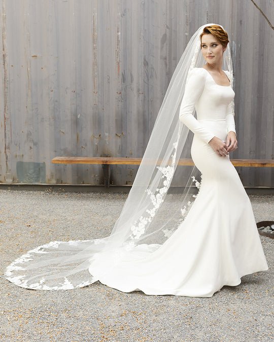 English Net Bridal Veil with Venise Lace Cathedral
