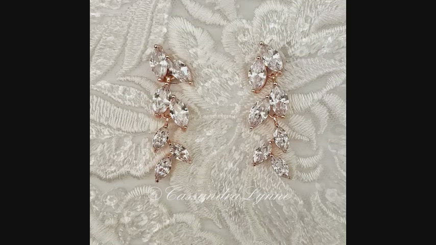 Marquise Leaf Dangle CZ Earrings
