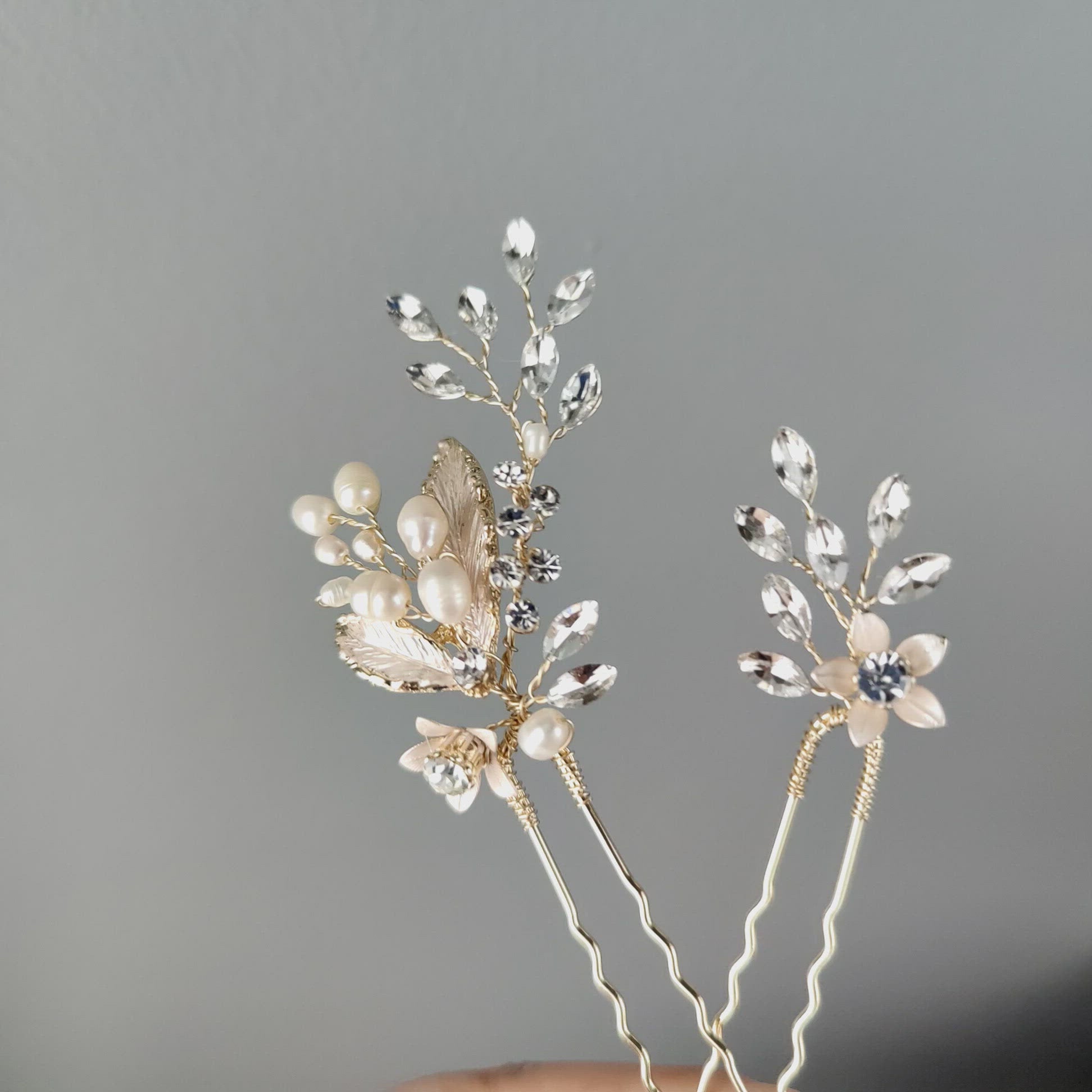 Gold Bridal Hairpin Set with Pearls