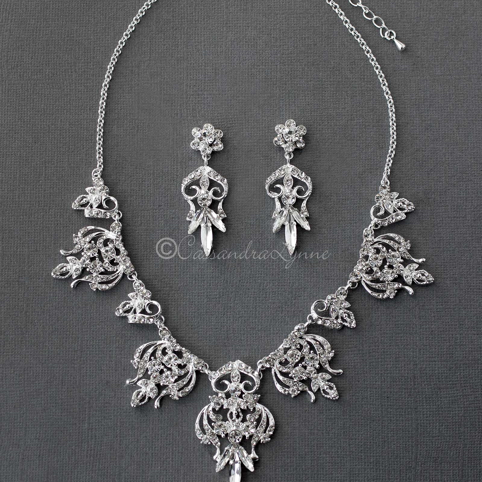 Filigree Crystal Bridal Necklace Set - Necklace Set - Cassandra Lynne