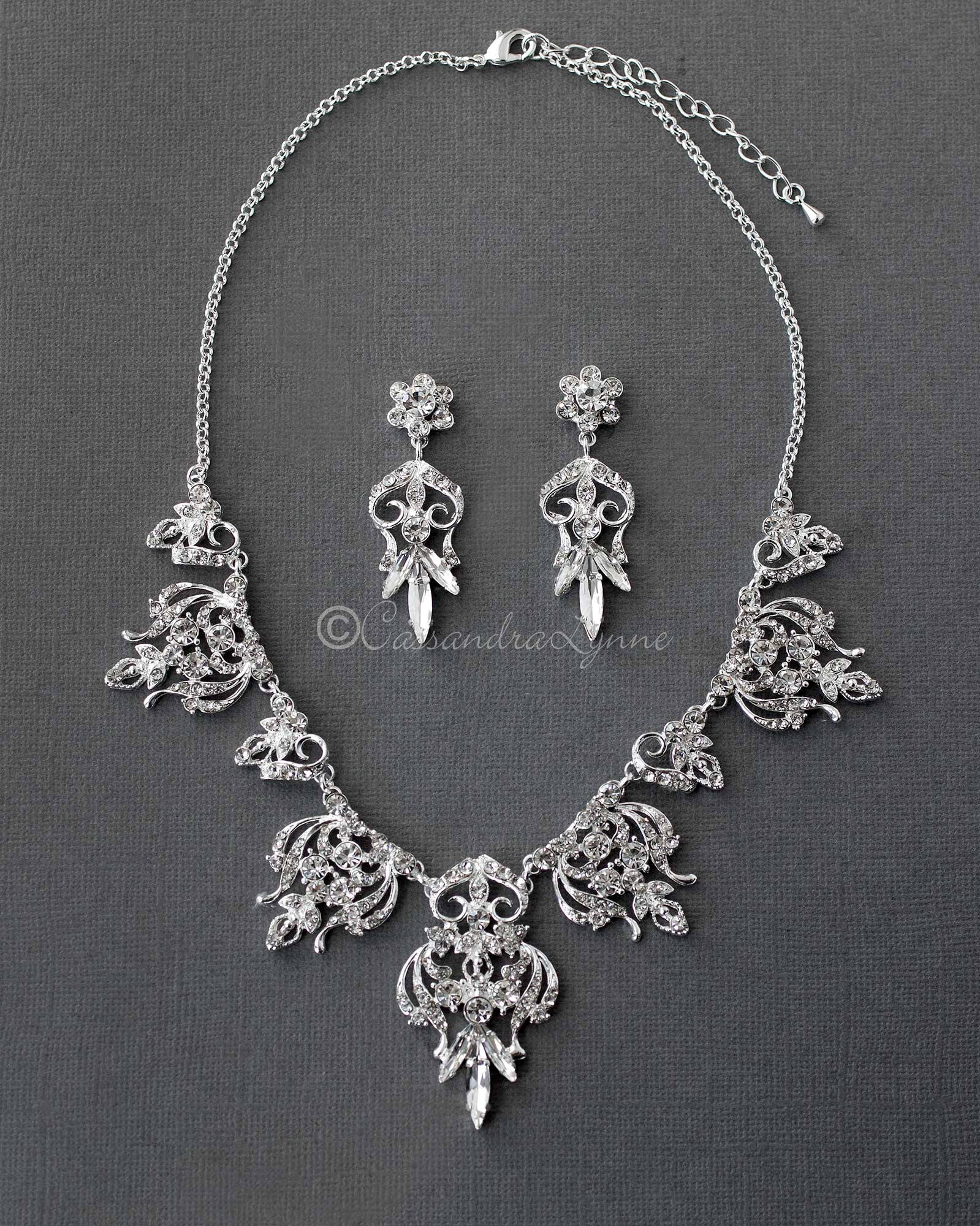 Filigree Crystal Bridal Necklace Set - Necklace Set - Cassandra Lynne