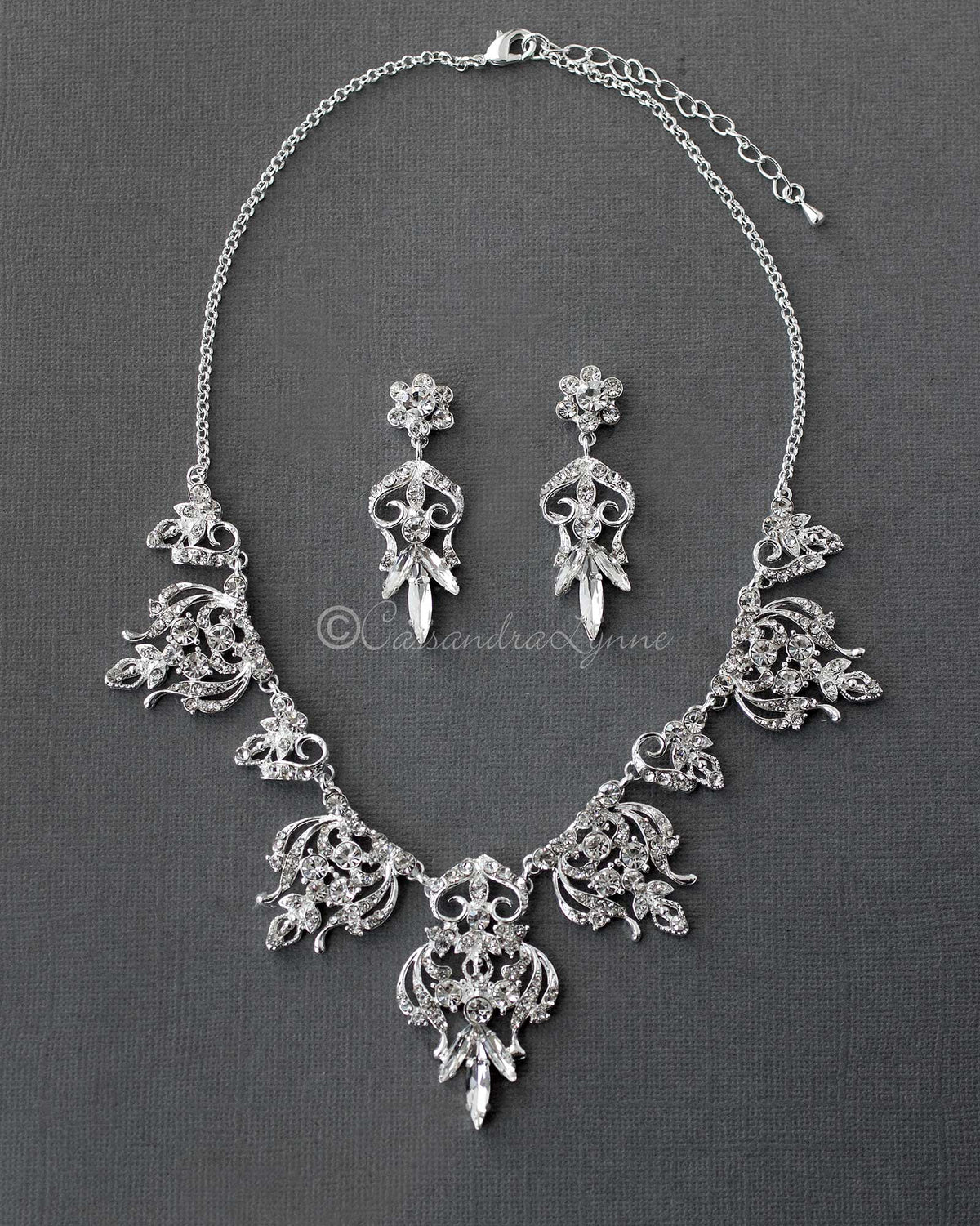 Filigree Crystal Bridal Necklace Set - Necklace Set - Cassandra Lynne