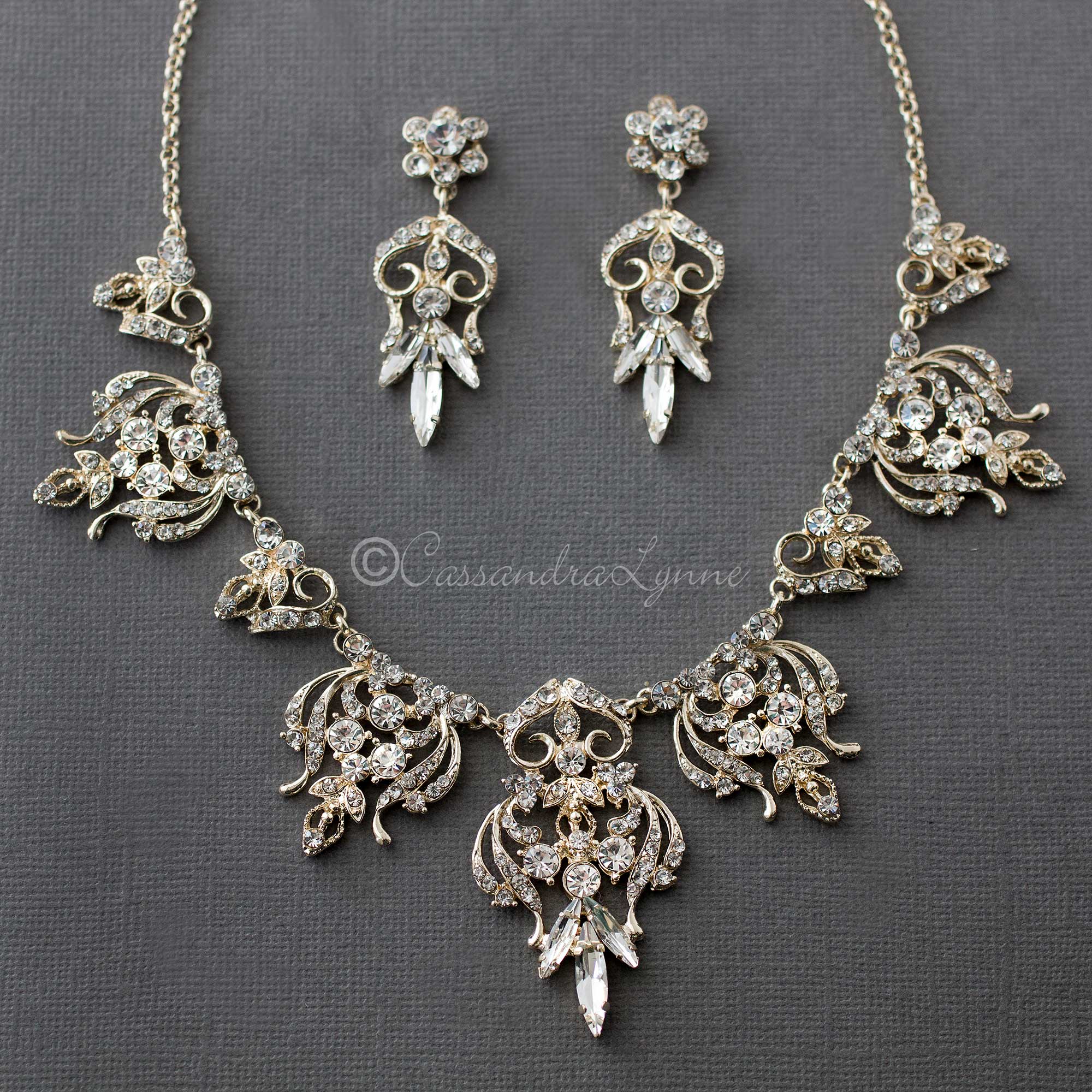 Filigree Crystal Bridal Necklace Set - Necklace Set - Cassandra Lynne