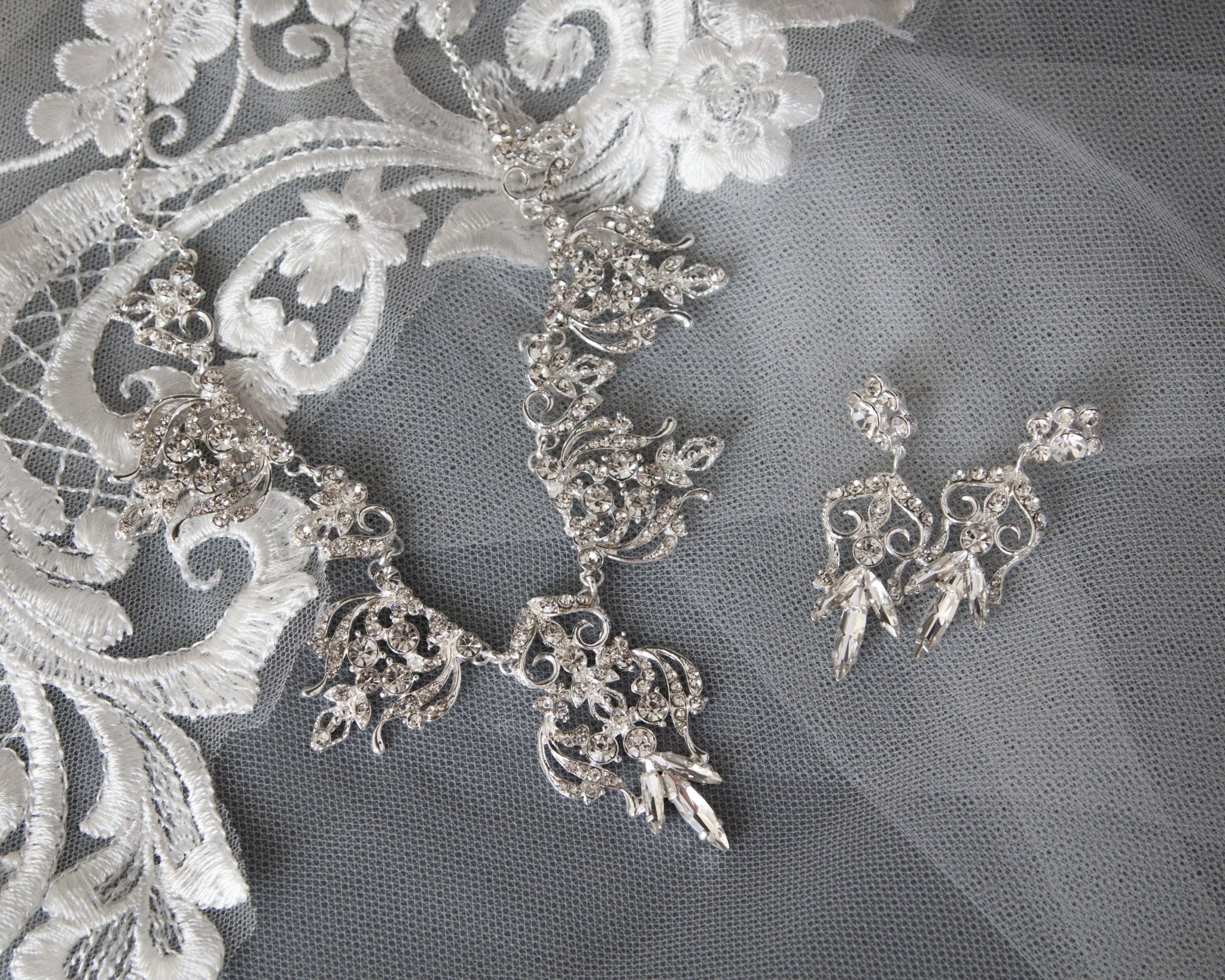 Filigree Crystal Bridal Necklace Set - Necklace Set - Cassandra Lynne