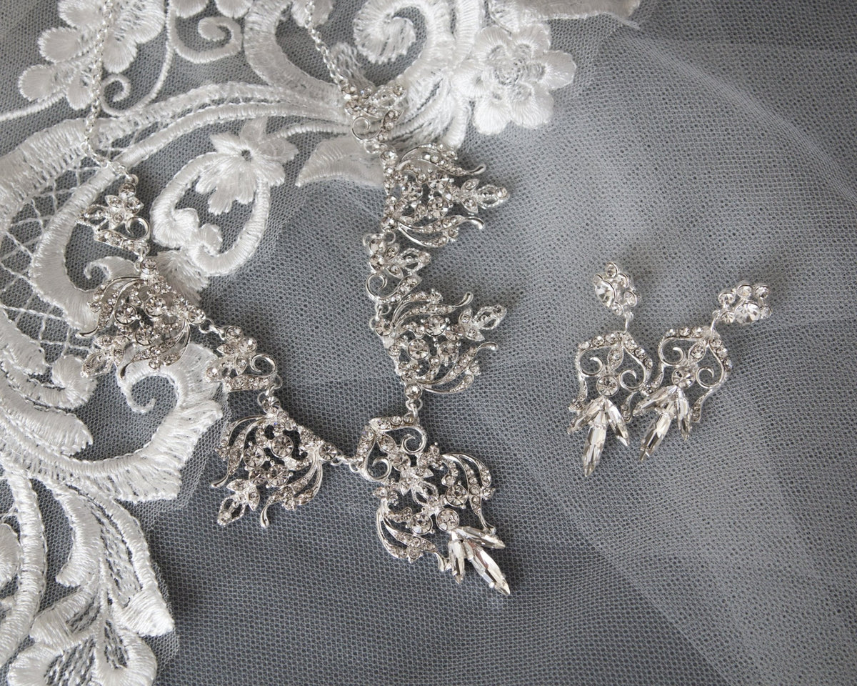 Filigree Crystal Bridal Necklace Set - Necklace Set - Cassandra Lynne