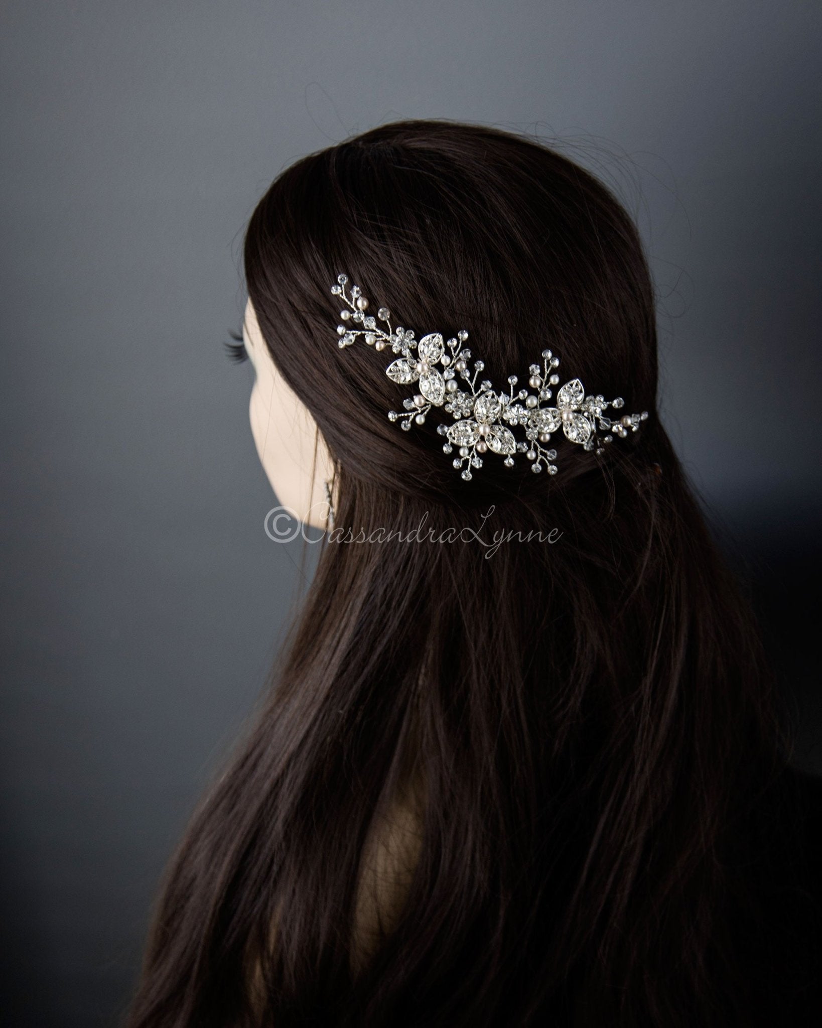 Filigree Flowers and Blush Pearls Hair Comb - Cassandra Lynne