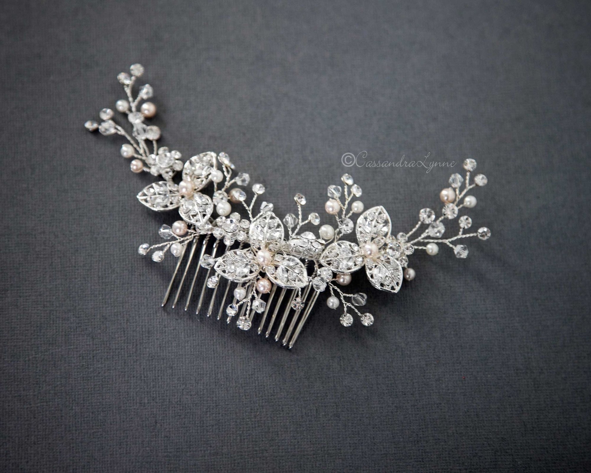 Filigree Flowers and Blush Pearls Hair Comb