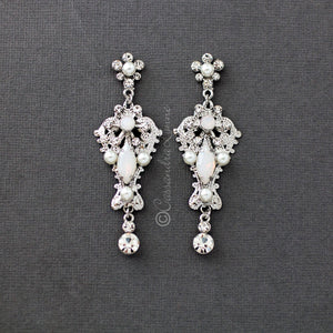filigree opal crystal pearl earrings