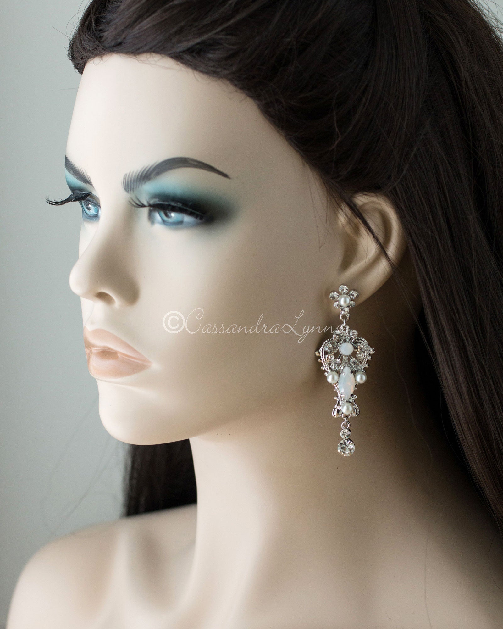 Filigree Opal and Pearl Wedding Earrings - Cassandra Lynne