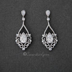 Filigree Wedding Earrings with Pear CZ - Earrings - Cassandra Lynne