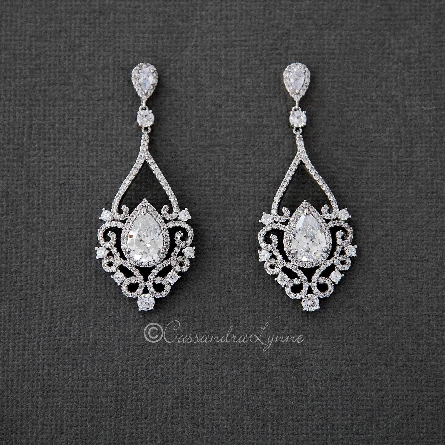 Sparkle4c_Jewelryページ Filigree Wedding Earrings with Pear CZ - Cassandra Lynne