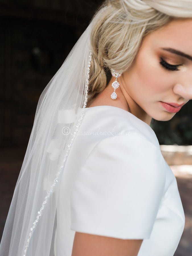 Fingertip Wedding Veil with White Glass Beads