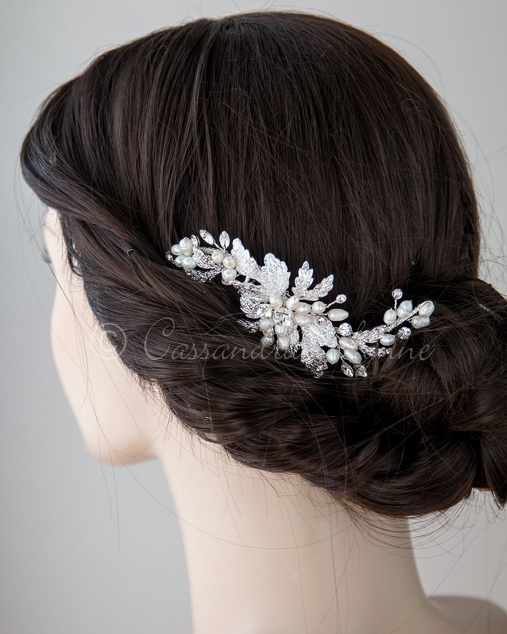 Flower Petal Bridal Hair Comb with Ivory Pearls - Hair Comb - Cassandra Lynne