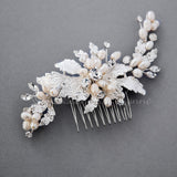 Flower Petal Bridal Hair Comb with Ivory Pearls - Hair Comb - Cassandra Lynne