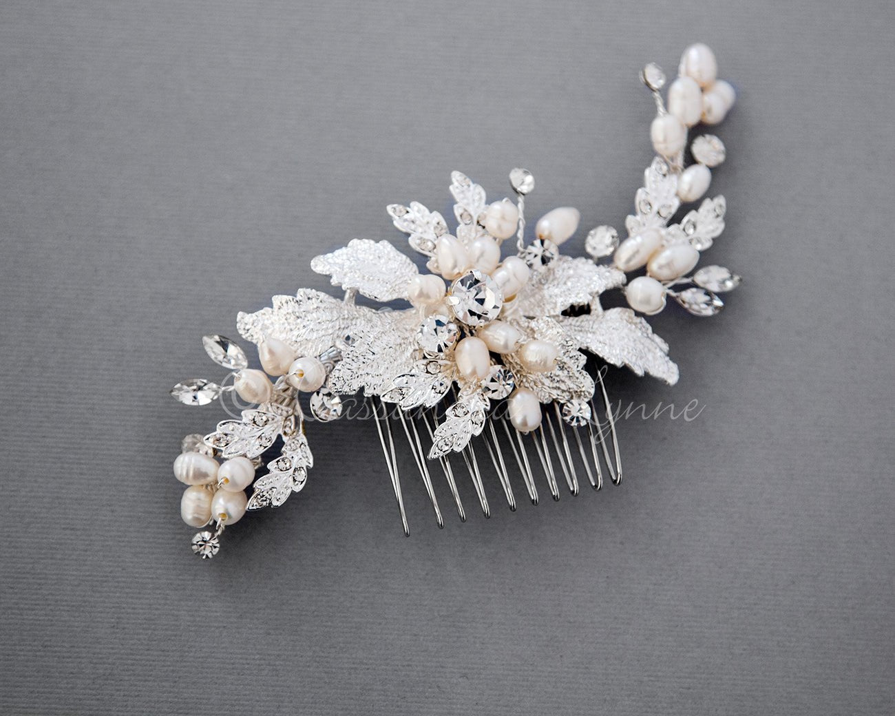 Flower Petal Bridal Hair Comb with Ivory Pearls - Cassandra