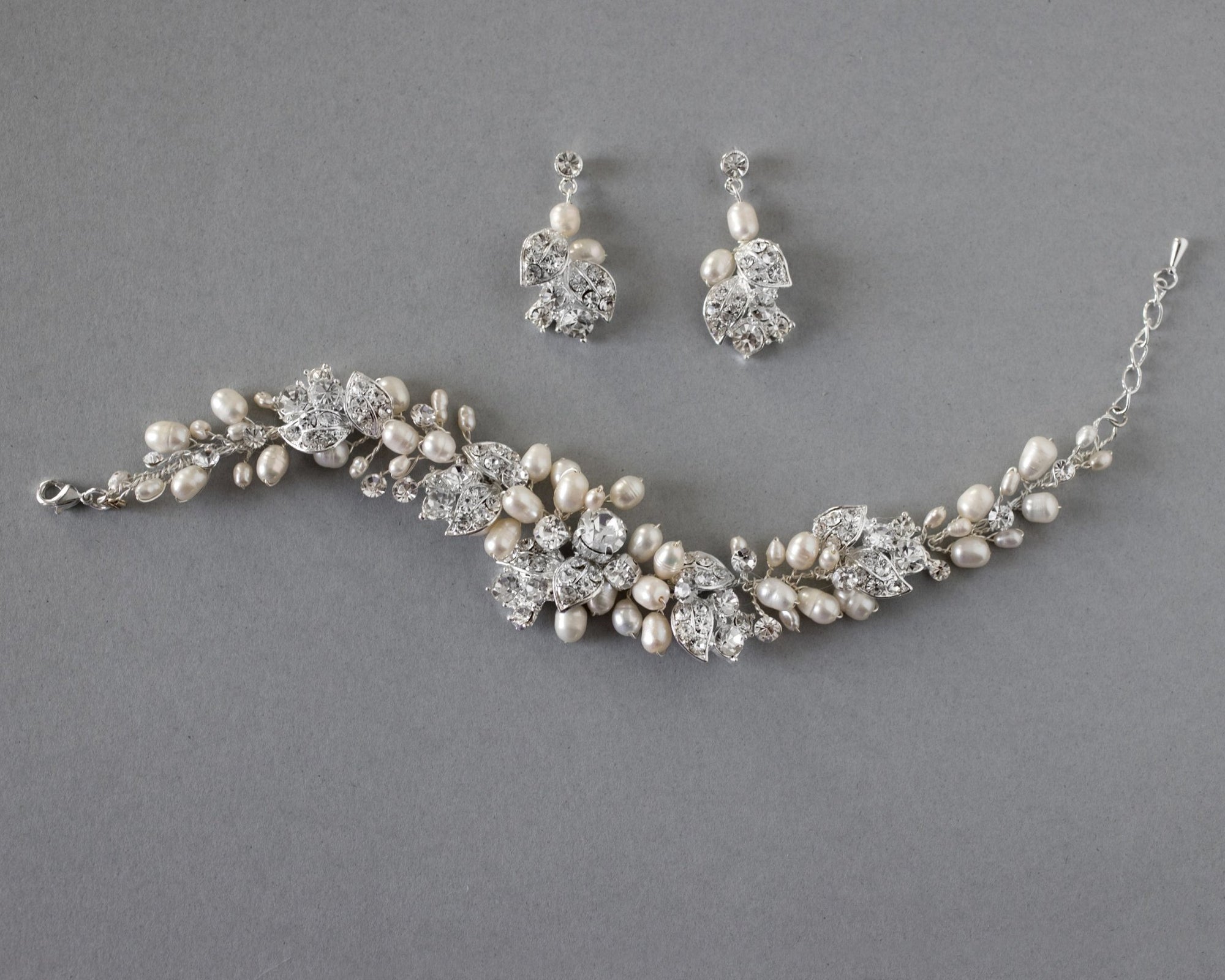 Freshwater Pearl and Crystal Bracelet and Earrings - Bracelet - Cassandra Lynne