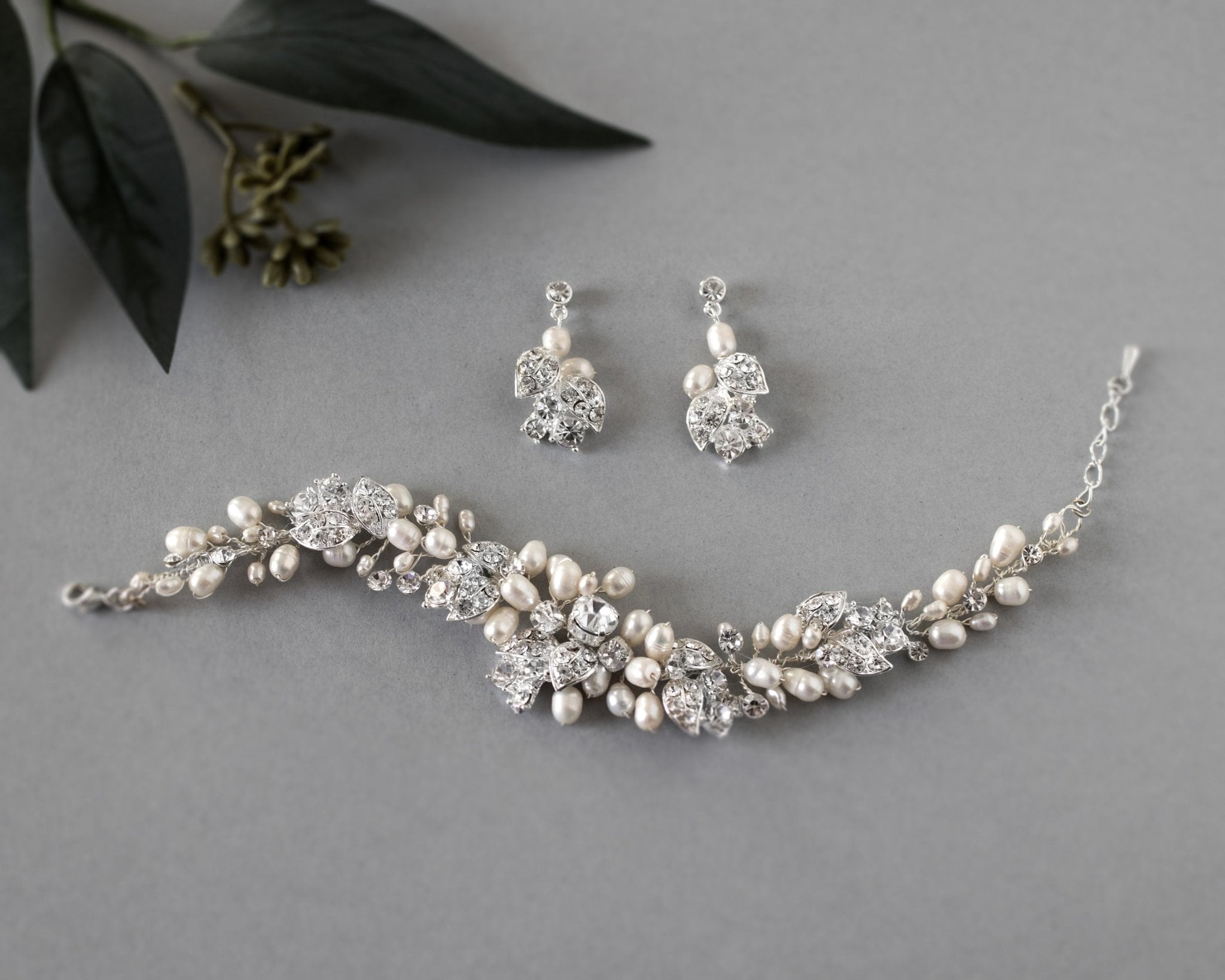 Freshwater Pearl and Crystal Bracelet and Earrings - Bracelet - Cassandra Lynne