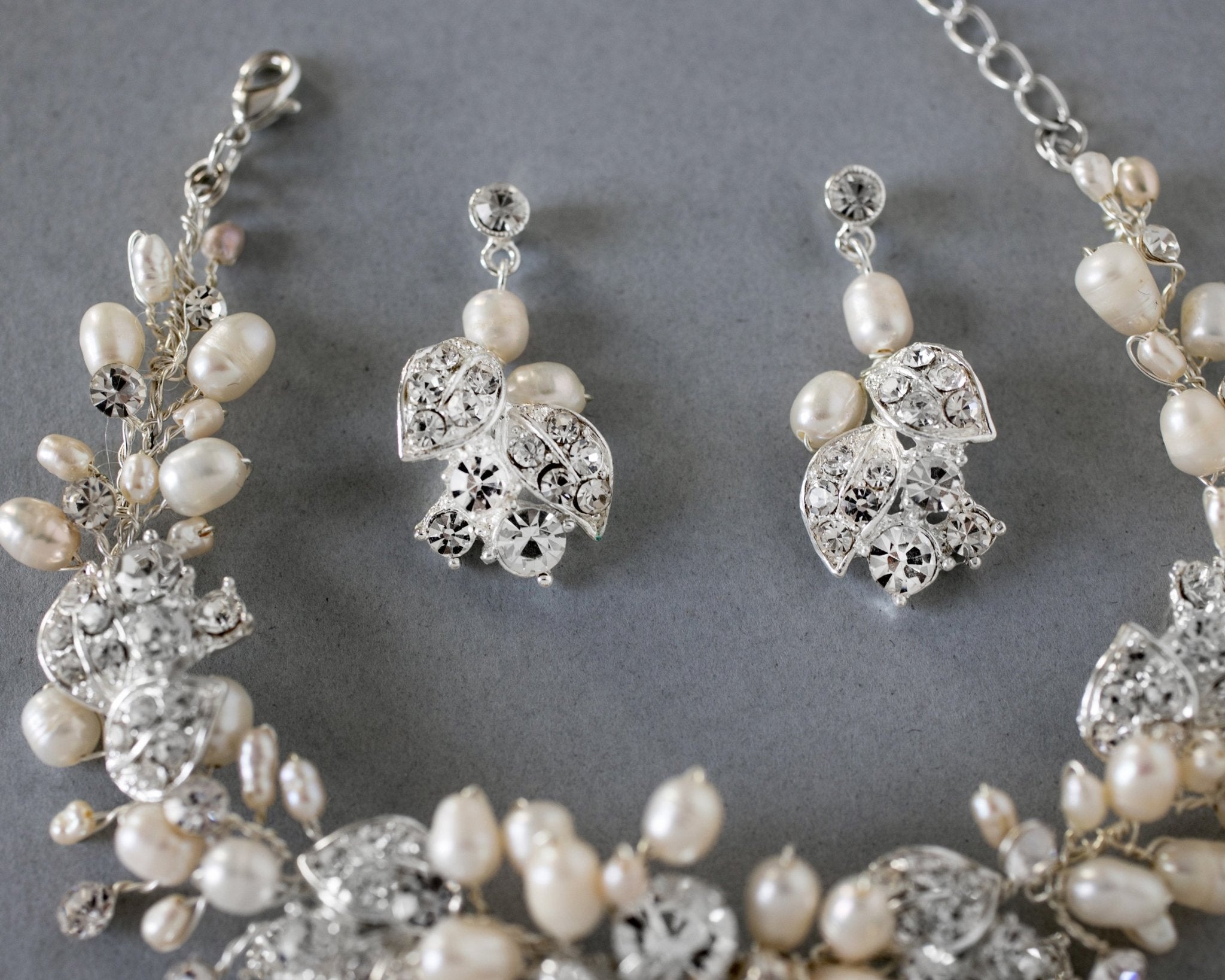 Freshwater Pearl and Crystal Bracelet and Earrings - Bracelet - Cassandra Lynne