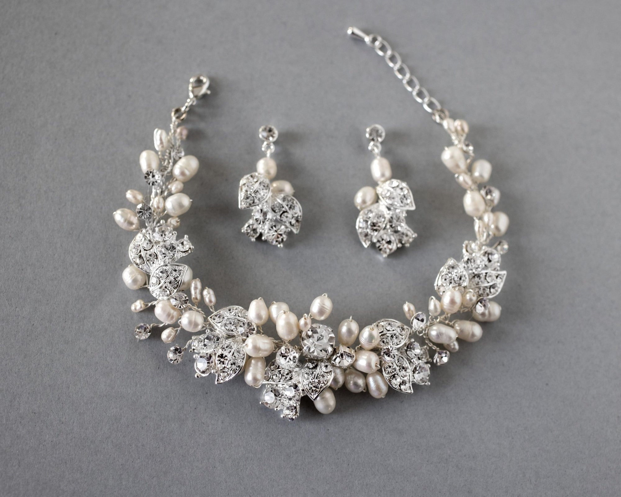 Freshwater Pearl and Crystal Bracelet and Earrings - Bracelet - Cassandra Lynne
