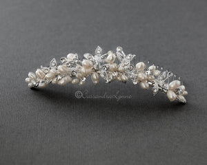 Freshwater Pearl and Crystal Leaf Tiara Comb