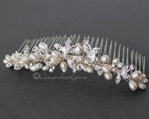 Freshwater Pearl and Crystal Leaf Tiara Comb