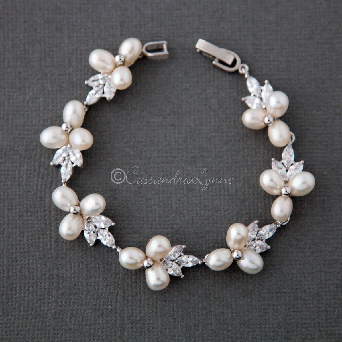 Freshwater Pearl CZ Wedding Bracelet - Bracelet - Cassandra Lynne