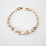 Freshwater Pearl CZ Wedding Bracelet with Leaves - Bracelet - Cassandra Lynne