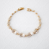 Freshwater Pearl CZ Wedding Bracelet with Leaves - Bracelet - Cassandra Lynne