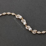 Freshwater Pearl CZ Wedding Bracelet with Leaves - Bracelet - Cassandra Lynne