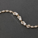 Freshwater Pearl CZ Wedding Bracelet with Leaves - Bracelet - Cassandra Lynne