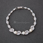 Freshwater Pearl CZ Wedding Bracelet with Leaves - Bracelet - Cassandra Lynne