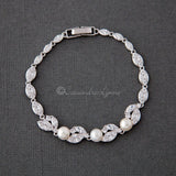 Freshwater Pearl CZ Wedding Bracelet with Leaves - Bracelet - Cassandra Lynne