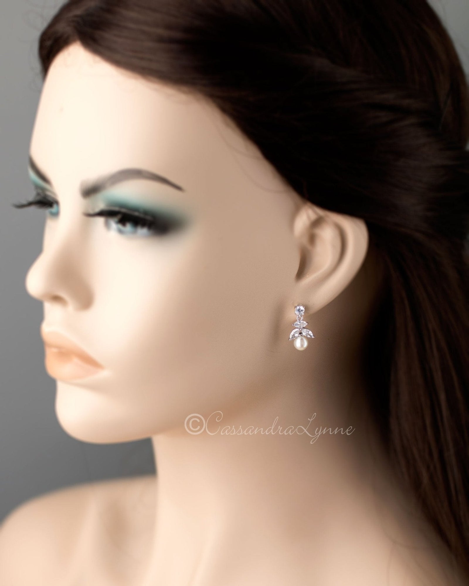 Freshwater Pearl Drop CZ Earrings - Earrings - Cassandra Lynne