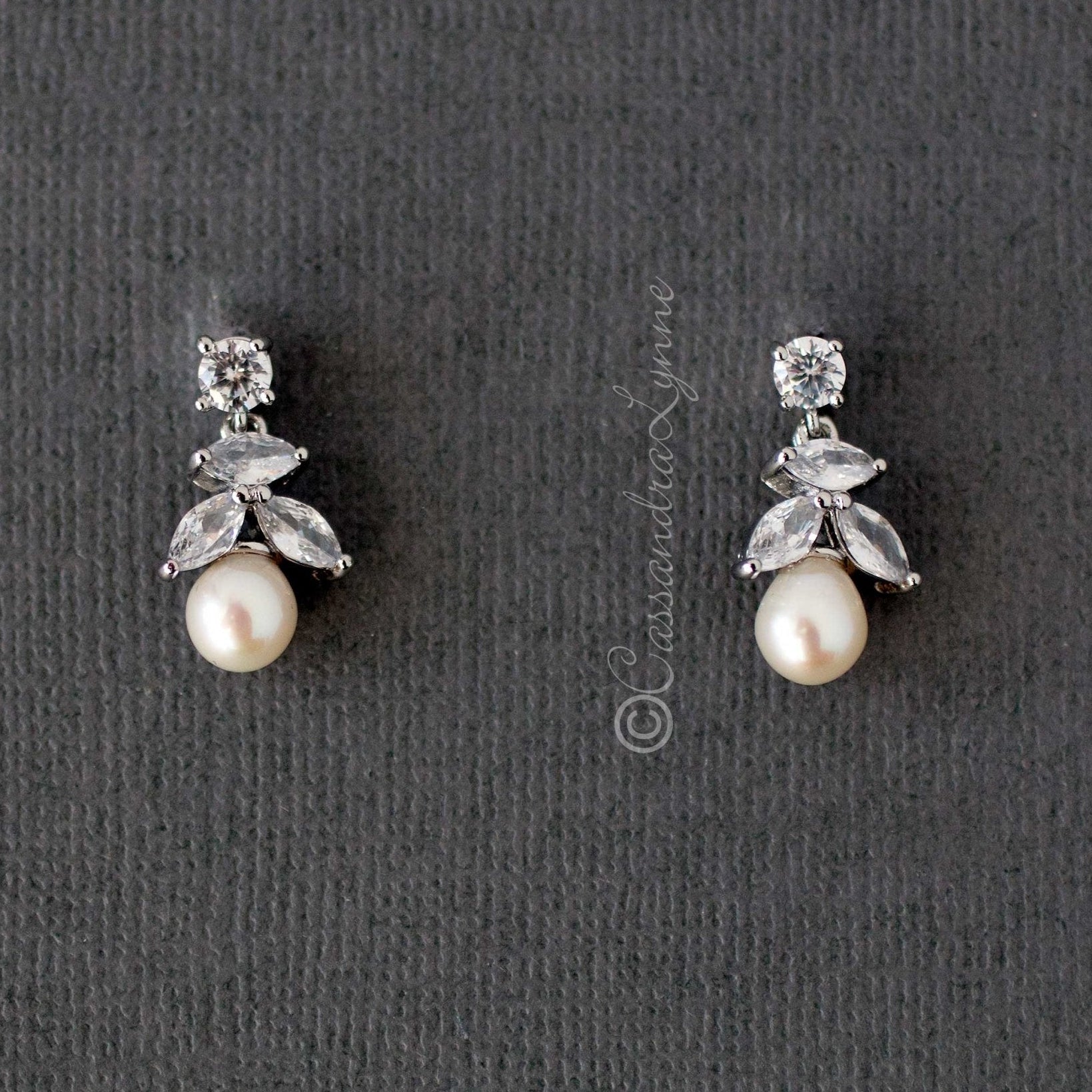 Freshwater Pearl Drop CZ Earrings - Earrings - Cassandra Lynne