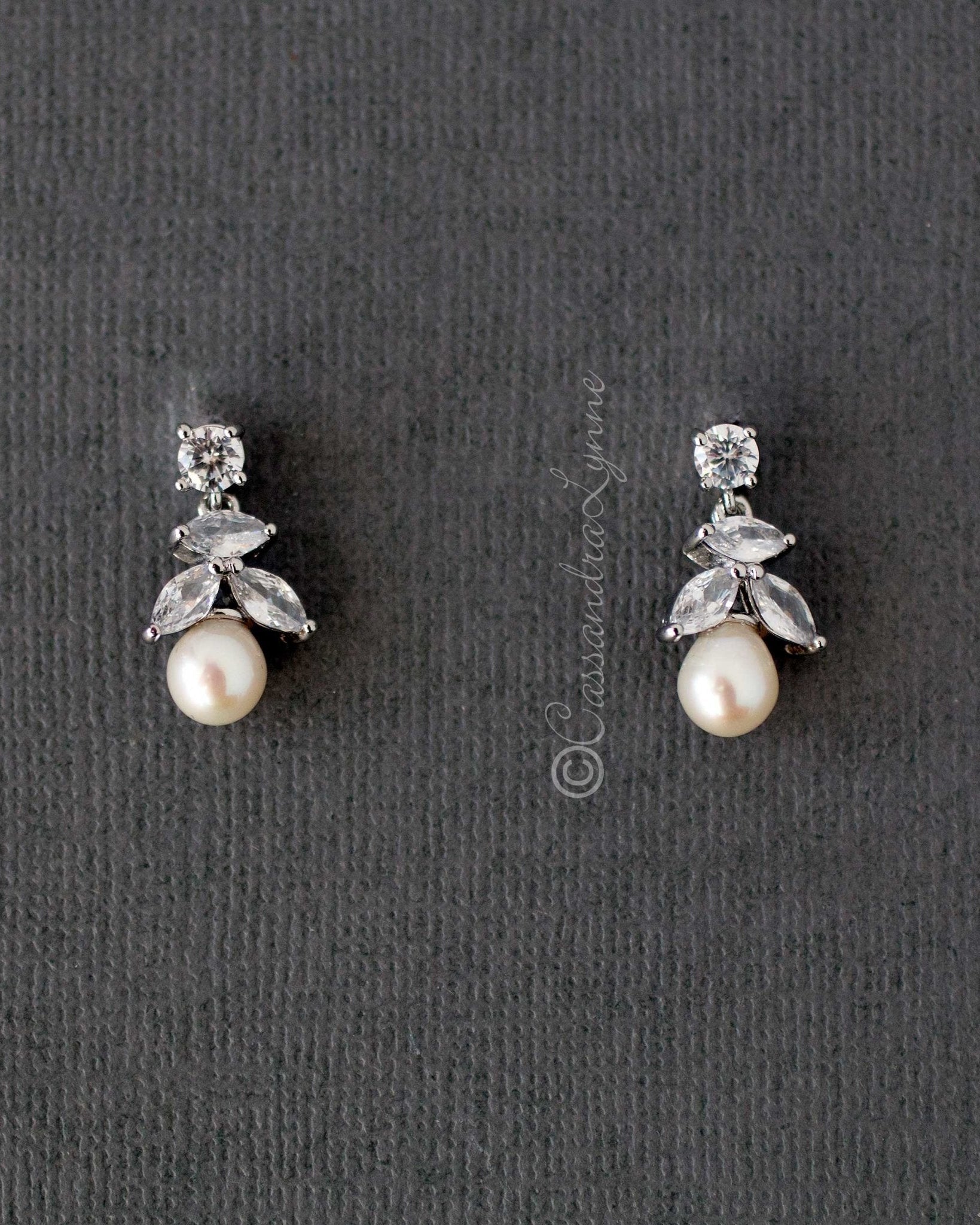 Freshwater Pearl Drop CZ Earrings - Earrings - Cassandra Lynne