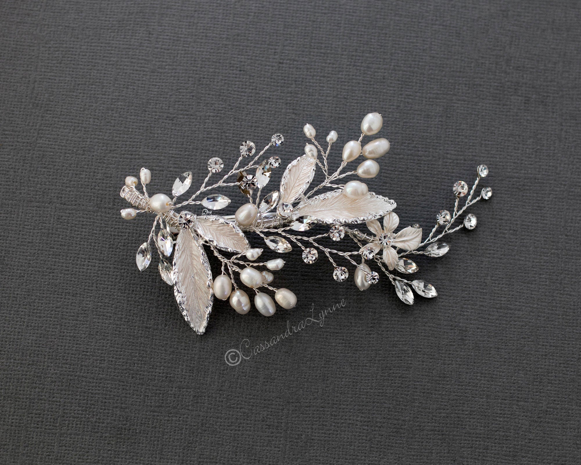 Freshwater Pearl Leaves Wedding Hair Clip - Hair Clips - Cassandra Lynne