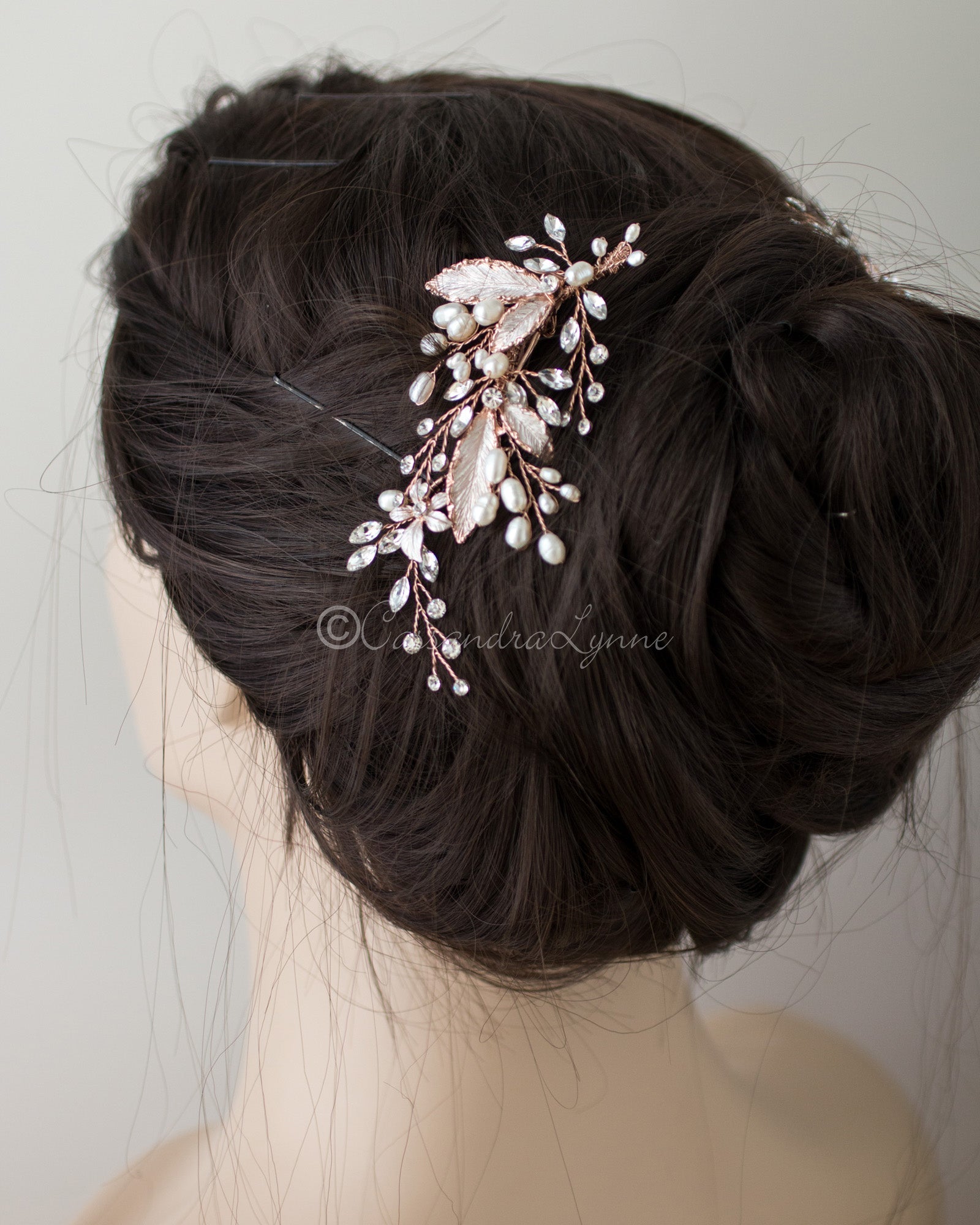 Freshwater Pearl Leaves Wedding Hair Clip - Hair Clips - Cassandra Lynne