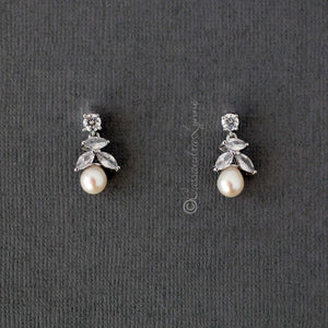 Freshwater Pearl Tiny Drop CZ Earrings