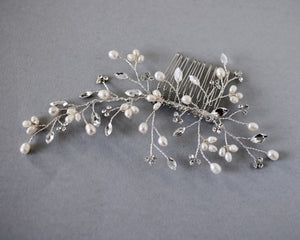 Ivory Freshwater Pearl and Crystal Simple Comb