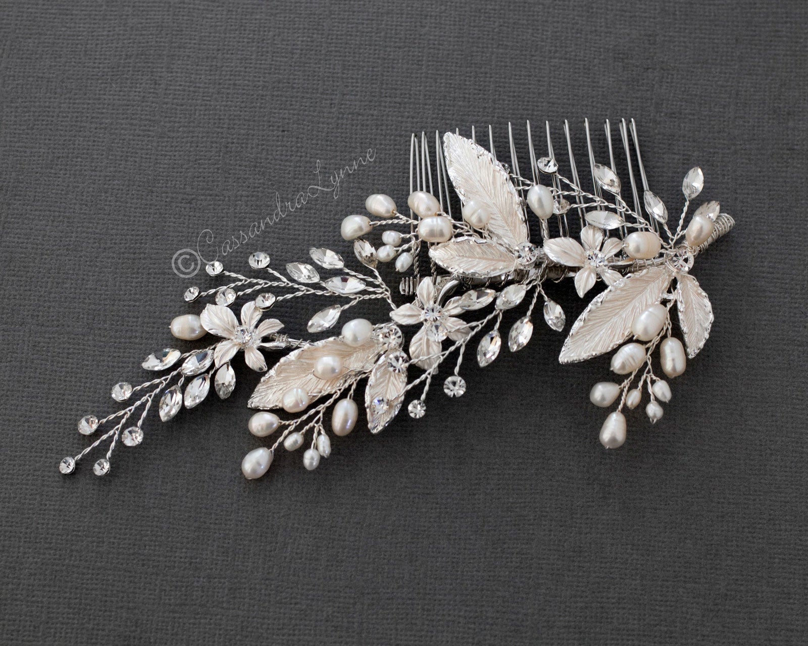 Freshwater Pearls Leaves Wedding Hair Comb - Hair Comb - Cassandra Lynne