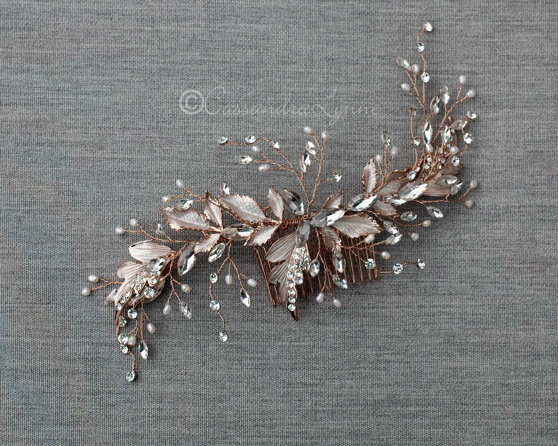 Frosted Leaves and Tiny Pearls Wedding Comb - Cassandra Lynne